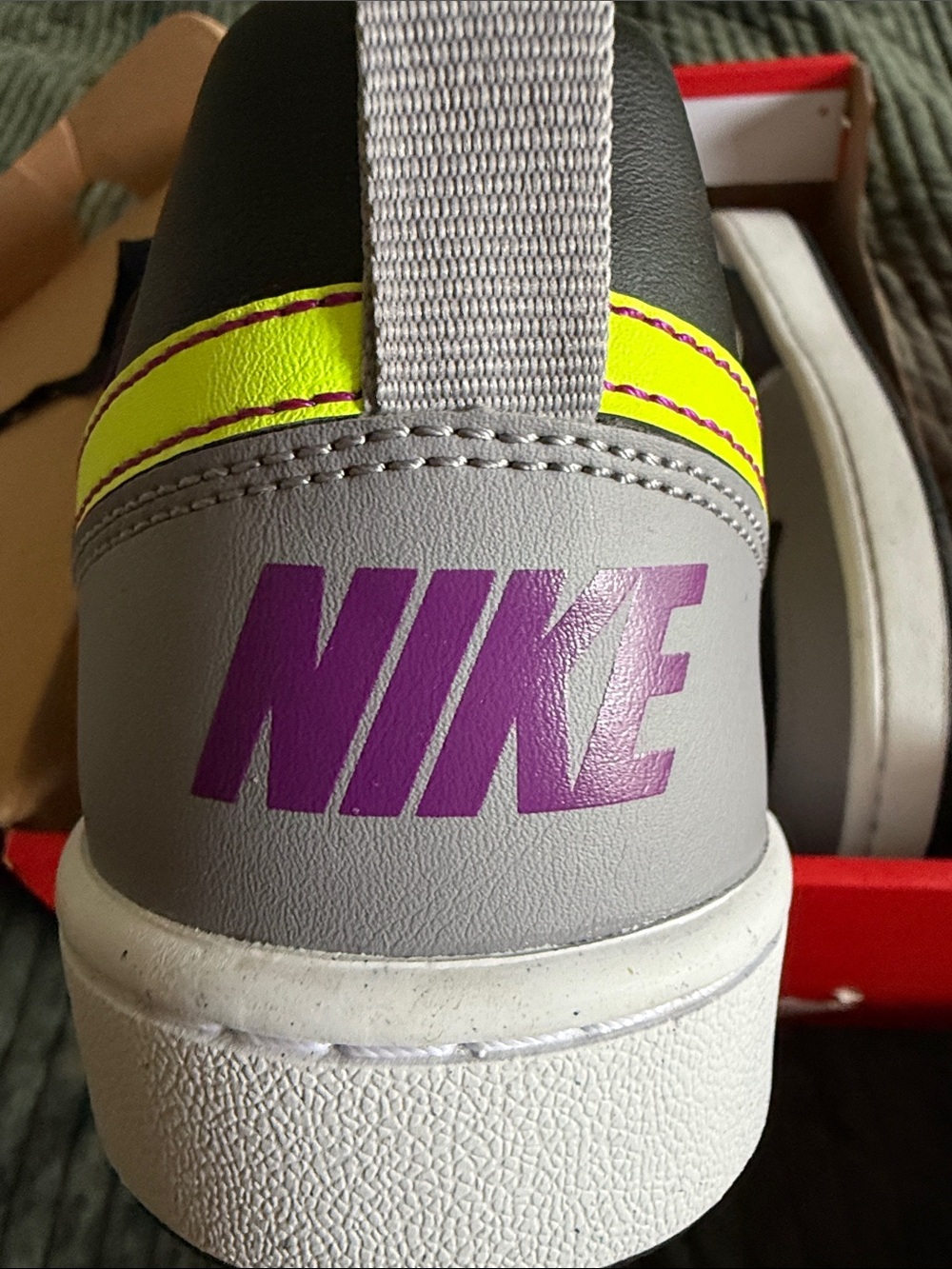NWT!! Nike Low-Top Athletic Sneakers - Black, Gray with Pink-to-Yellow swoosh - Picture 4 of 4
